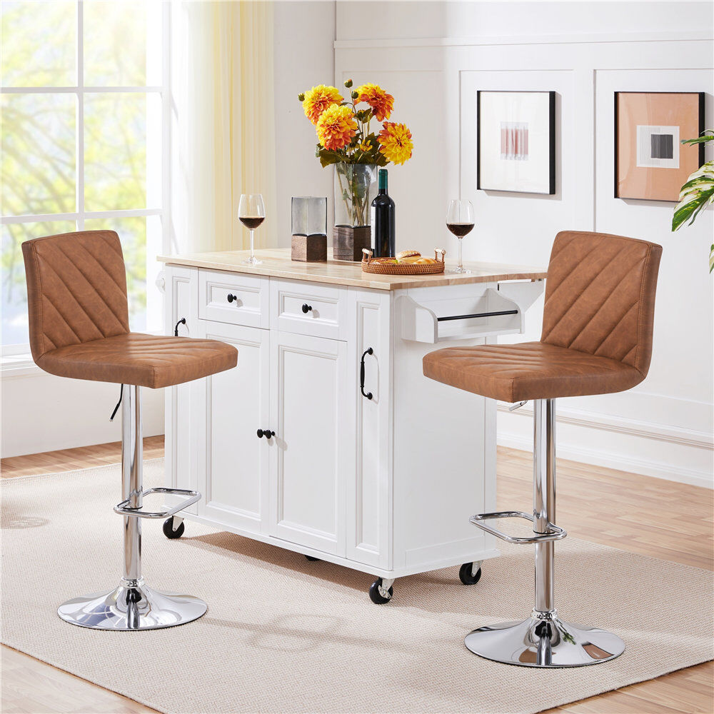 Yaheetech Height Adjustable Swivel Bar Stool Retro Brown 44cm W X 48cm D
