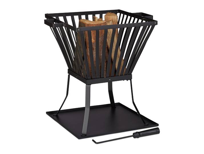 Feuerkorb XL mit Schürhaken Schwarz