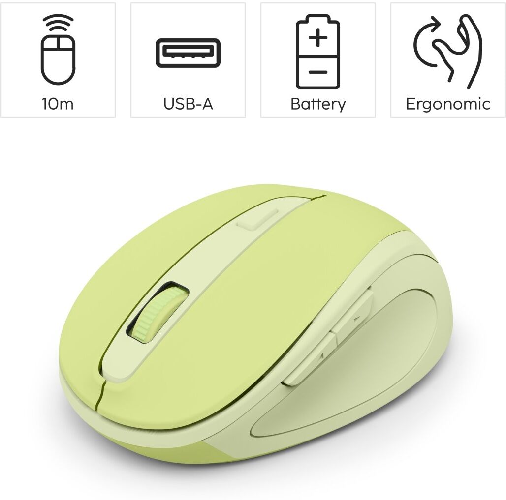 Hama Maus "Funkmaus WM-400 ergonomisch optisch 6 Tasten leise", grün, B:4,2cm H:6,5cm T:9,6cm, Computer-Mäuse, Ergonomisch, flüsterleise, 6 Tasten, DPI-Schalter, USB-Empfänger, Maus