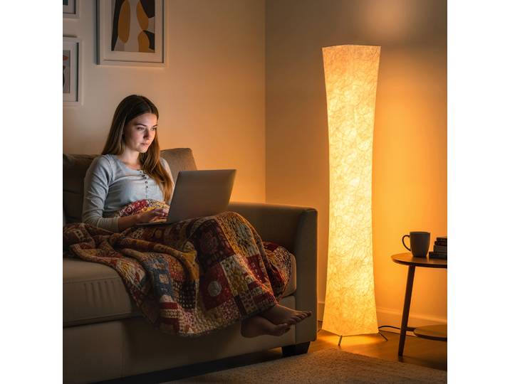 HOMCOM Lampadaire Moderne Acier et Tissu 25x25x129 cm Blanc