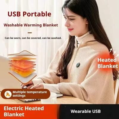Inspire Select Wearable Electric Blanket USB Heated Shawl Wrap With 3 Heating Levels & Portable Winter Warming Blanket red