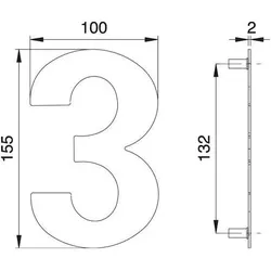Edi Hausnummer Ziffer 3 VA ma 155mm B.100mm
