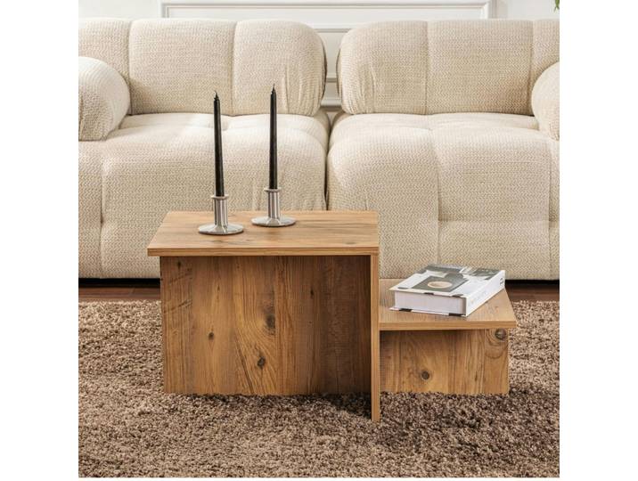 Table basse moderne double hauteur MARFA - Pin