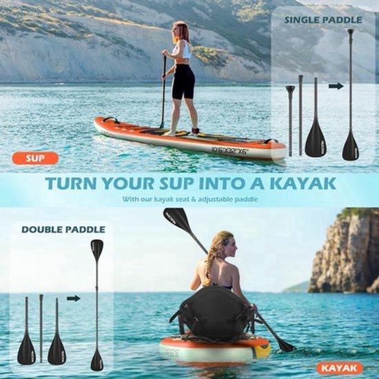 Aufblasbares Stand-Up-Paddleboard, 10'6 Zoll, Sonnenuntergangs-Orange - Komplett mit Paddel und Zubehör - Aus PVC und EVA - Für Stand-Up-Paddling und Kajakfahren