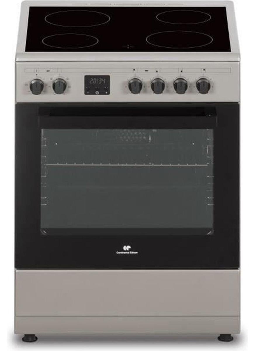 Continental Edison CECV60FCS Standherd mit 4-Zonen-Vitrokeramik-Kochfeld und 60-L-Multifunktions-Backofen, Silber