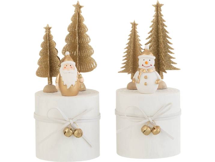 J-Line kerstdecoratie Rond - hout - wit/goud - 2 stuks