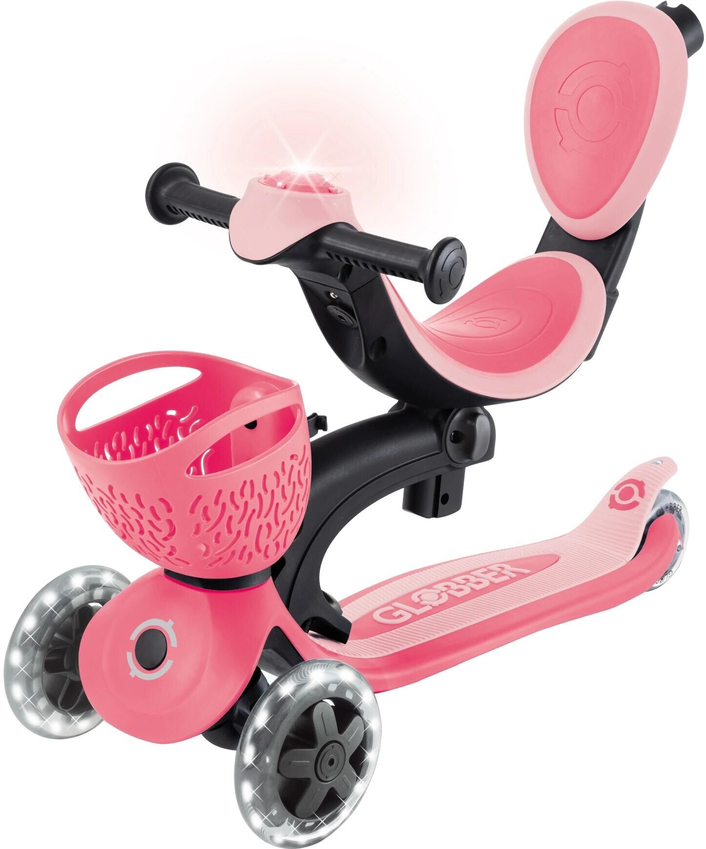 Scooter GLOBBER "GO-UP BABY 360 LIGHTS, mit Leuchtrollen und Leuchtmodul", pink, Roller, KinderB:30cm L:75cm, Scooter, Aufsitzrad, Laufrad und Scooter in Einem, B:30cm L:75cm pink Einheitsgröße