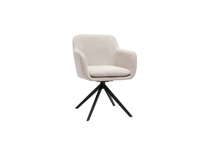 Chaise pivotante 360° en tissu effet velours texturé beige et métal noir AMIKA
