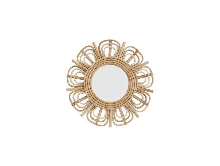 Miroir soleil en bambou beige, rond, fixation murale - Madam Stol