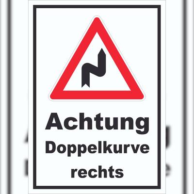 Schild Achtung Doppelkurve rechts A6 Rückseite selbstklebend