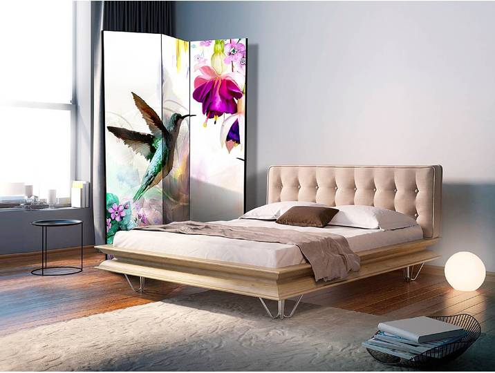 Paravent Hummingbirds & Flowers 1-seitig Vlies auf Kiefer Massiv Multicolor 135 x 172cm