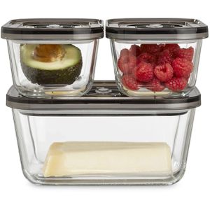 Caso Vakuumbehälter VacuBoxx Eco-Set, Glas, 3-teilig, mit Kunststoffdeckel & Datumseinstellung, S/L, 0,5 & 1,5 Liter