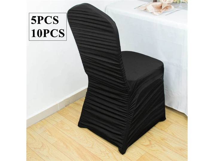 Housse de chaise de banquet ajustée en spandex extensible noir, avec volants, pour mariage, événement, fête, décoration