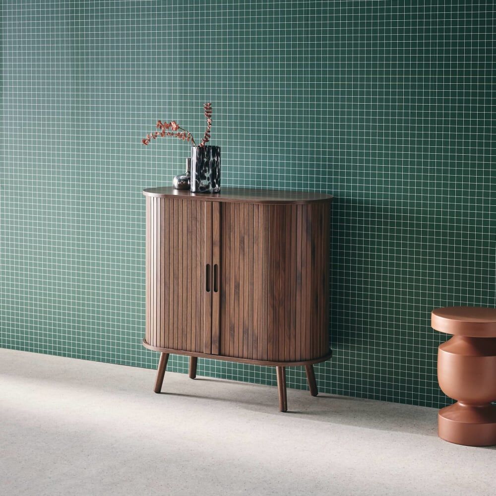 sweeek Buffet avec étagère, décor bois rainuré, noyer Marron 80x80x40cm