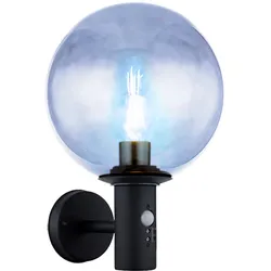 Außenwandleuchte LED Wandlampe mit Bewegungsmelder Wandleuchte Edelstahl anthrazit Glaskugel rauch, App Steuerung CCT, Smart RGB LED 8,5W 806Lm, LxBxH 26,5x25x37 cm