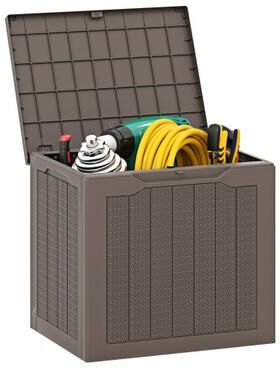 Costway Outdoor Storage Box 25 Gallon Deck Box with Lockable Lid and Wicker-woven Texture-Brown