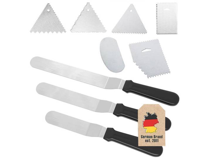 Intirilife Küchenschaber und Tortenspatel (9-tlg. Set), Silberfarben, Metall, 9x3x25.4 cm, antihaftbeschichtet, Backen & Backzubehör
