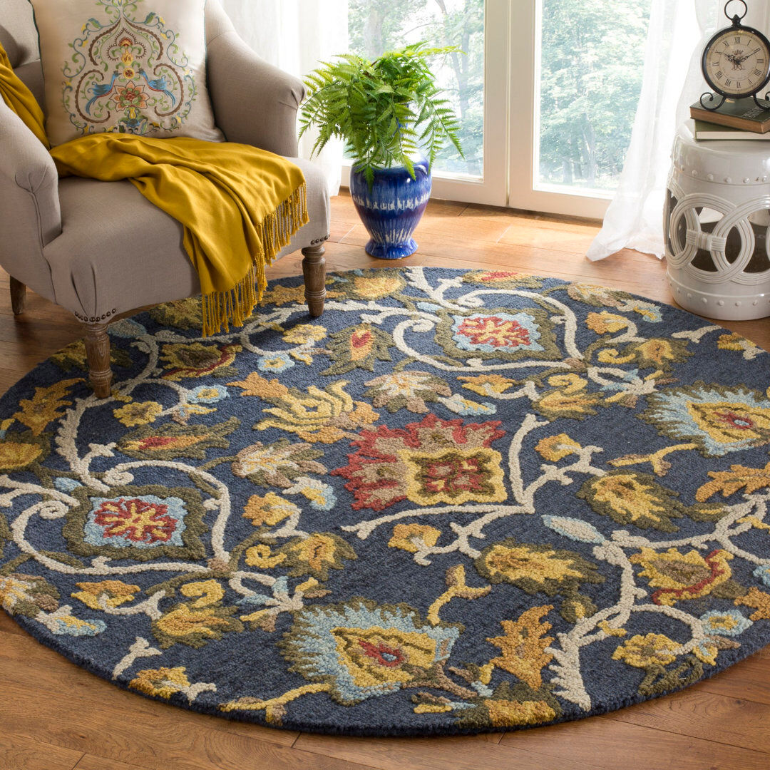 Blue Elephant Tansy Hand Tufted Wool Rug Blue/Brown Round 152 cm