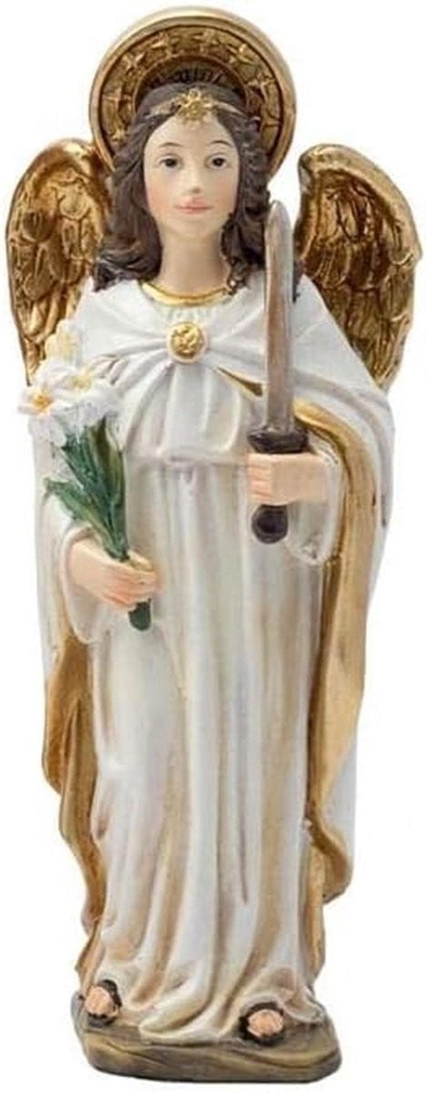Engel Uriel Beeld - Handbeschilderd religieus figuur voor decoratie - Meerkleurig - Hoogte: 14 cm