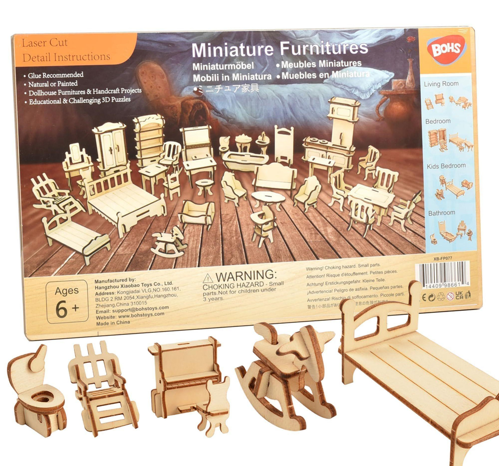 Selius Set van 34 stuks houten poppenhuis meubels, miniatuur modellen