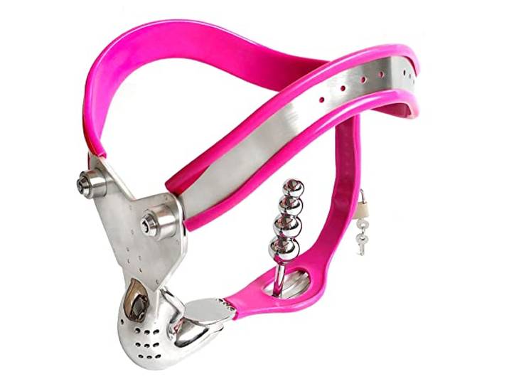 Edelstahl Keuschheitsgürtel Für Herren BDSM Spielzeug Chastity Cage Male Mit Abnehmbarem Analplug Cock Cage SM Fetisch Bondage Keuschheitskäfig Herren Sex Toyset Für Paar Set,71~77cm,Pink