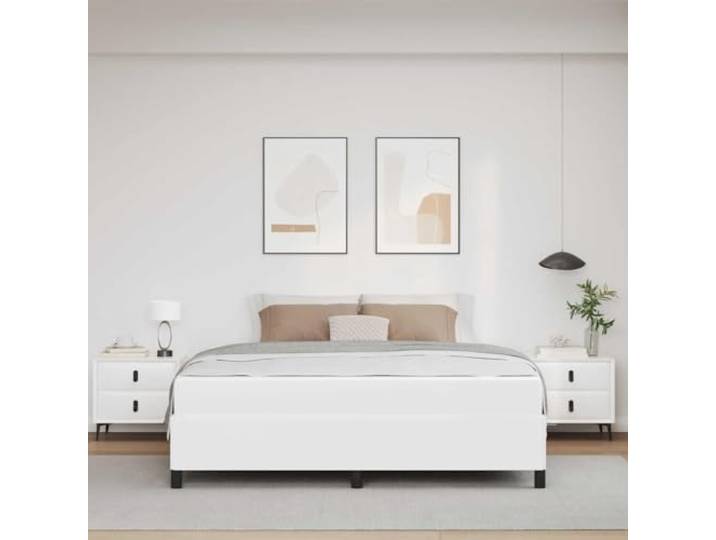 KTHLBRH Bettgestell, weiß, 180 x 200 cm, mit Matratze Gepolsterter Boden, technisches Holz, atmungsaktiver Stoff, Doppelbett