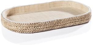 Zodax Reggio Loom Oval Raffia Tray with Leather Trim