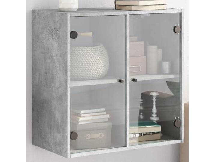 Wandschrank 68 x 37 x 68.5 cm, mit Glastüren Holzwerkstoff Betongrau Holzwerkstoff mit glatter Oberfläche, Glastüren zum Zeigen und Verstauen, 80 kg Gesamtbelastung, für Büro und Wohnwand
