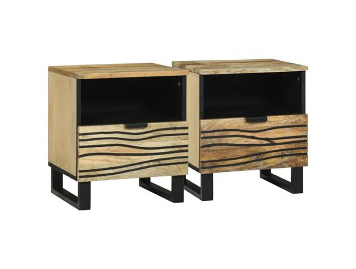 HEFZGDB Massive Mangoholz Nachttische Set 2 Stück Modernes Design mit Schublade und Regal 40 x 33 x 46 cm Natürliche Farbe Stauraum Lösung Schlafzimmer Möbel