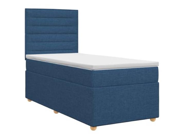 RJPLMFV Boxspringbett, Blau, 90 x 190 cm, Stoff mit Matratze Kopfteil verstellbar, abnehmbarer Bezug waschbar, stabiler Lattenrahmen, mittlerer Komfort