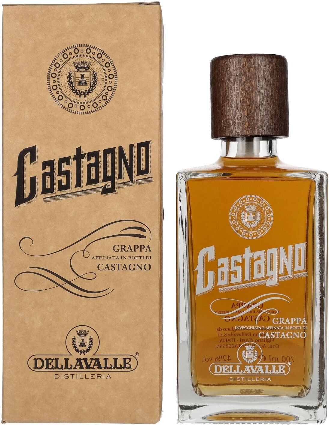 Dellavalle Grappa Affinata in botti di CASTAGNO 42% Vol. 0,7l in Geschenkbox