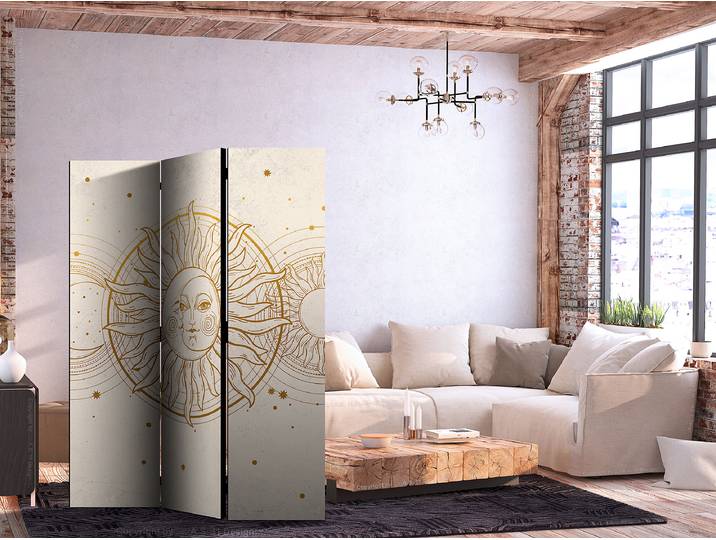 Paravent acoustique soleil lune Autres Beige 135 x 172cm
