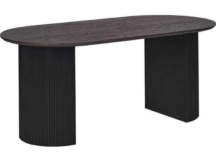 BELIANI Esstisch Schwarz 180 x 90 cm MDF Tischplatte Oval Geriffelte Beine Minimalistischer Stil Modernes Design Esszimmermöbel