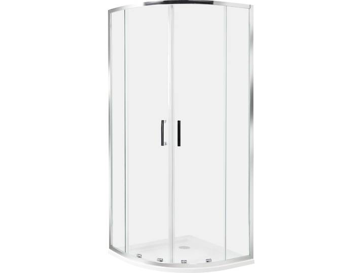 BELIANI Duschkabine Silber Sicherheitsglas u. Aluminiumprofile 80x80 cm Halbrund 185 cm Hoch mit Magnetschloss u. 2 Schiebetüren Modern Duschabtrennung