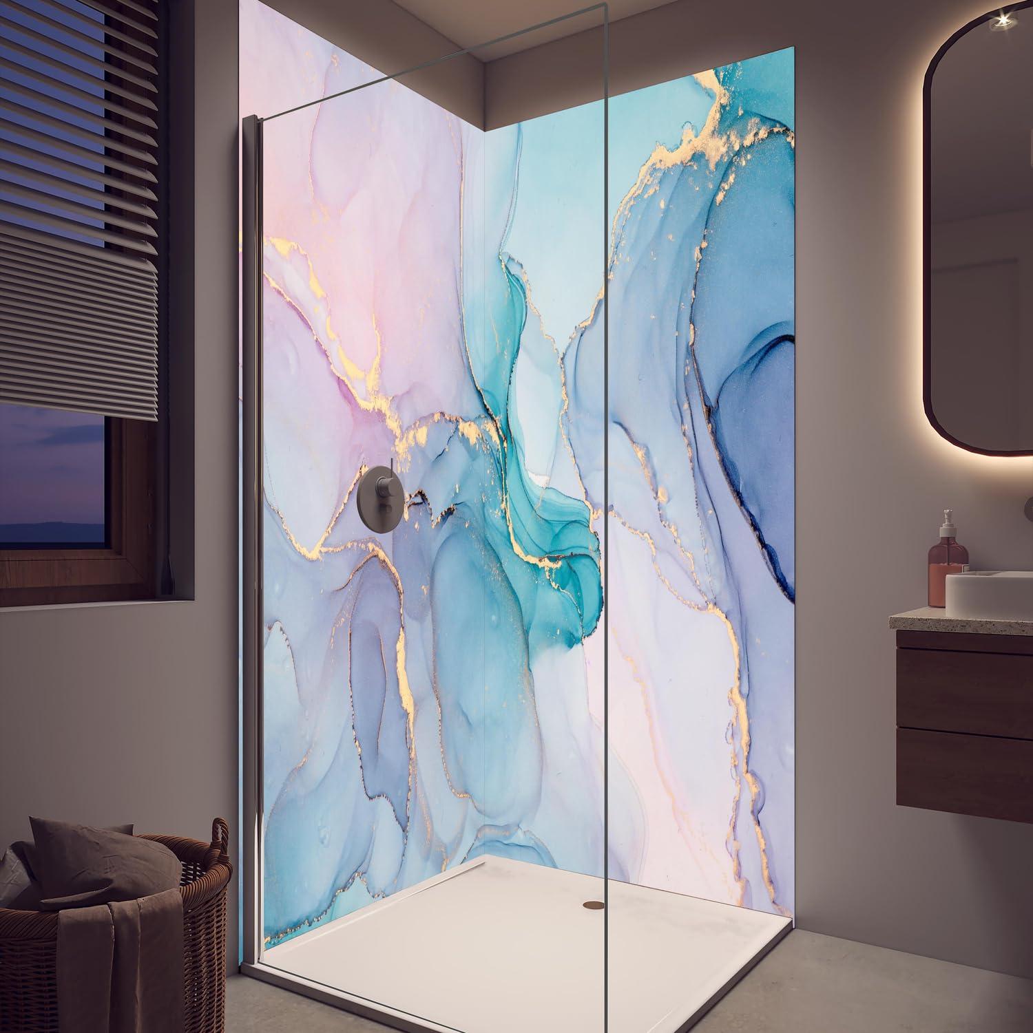 Duschrückwand - Wandverkleidung für Dusche aus Acryl 0,3 cm - 100 x 200 cm - Abstrakte Muster mit goldenem Rand