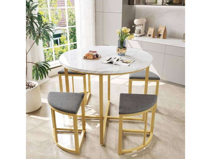 Table a Manger avec 4 Chaises-Tables et Chaises de Luxe-Tables de Salle à Manger avec Armature en Fer - 4 Personnes-Grey