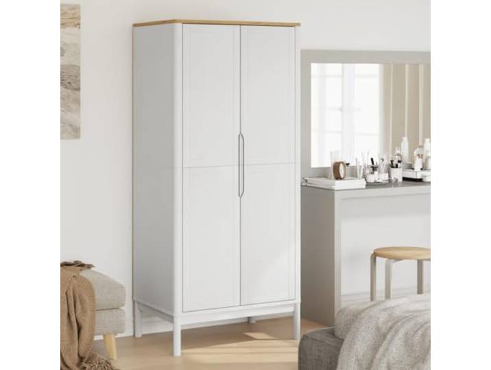 LPERTGFHU Kleiderschrank Floro 77x53x171 cm aus Massivholz Kiefer, Weißer Schrank mit Kleiderstange für Schlafzimmer