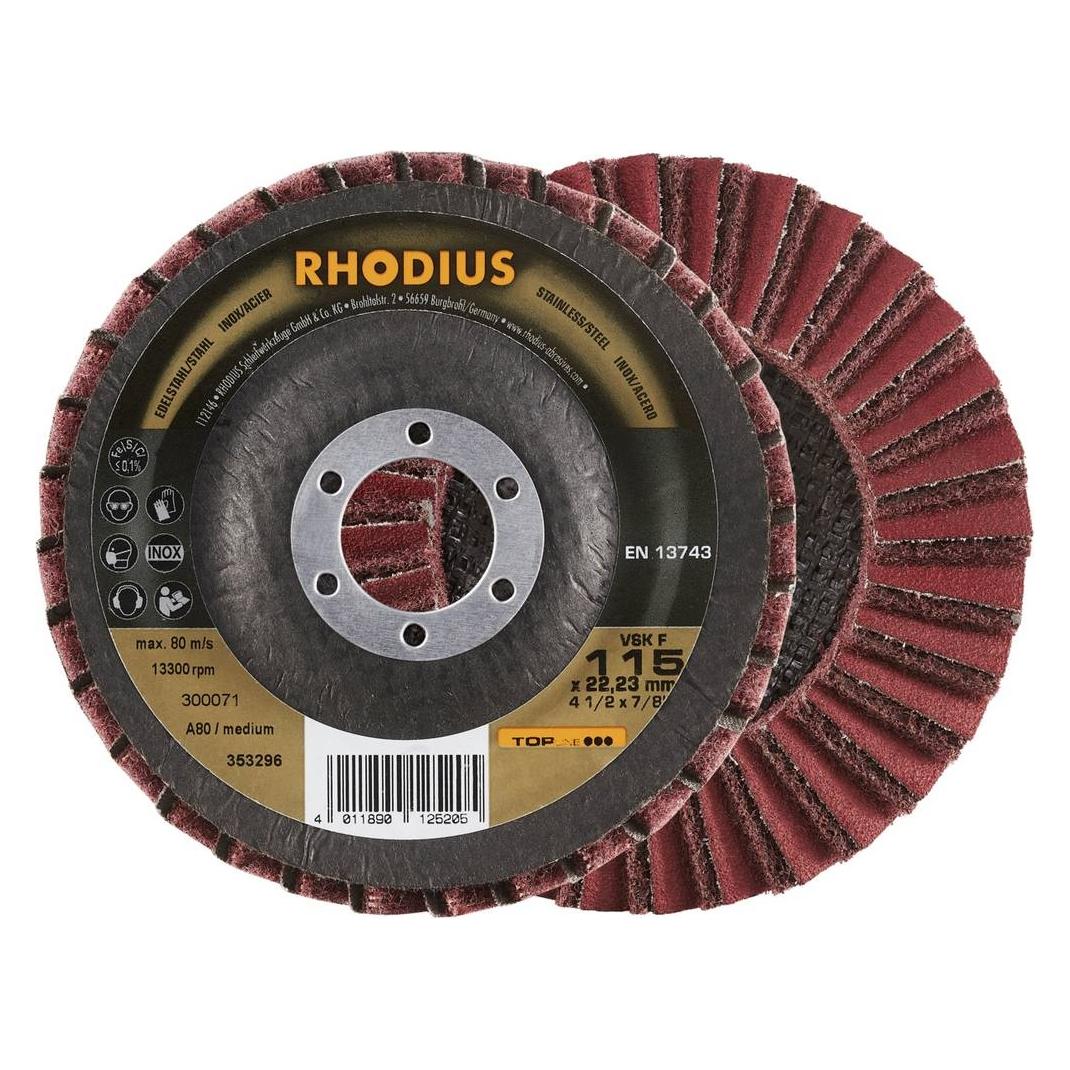 Rhodius 353296 VSK F TOPline lll Lamellenslijpschijf 115x22,23 (10 st) K80 / Medium (k80, Medium) (76022605)