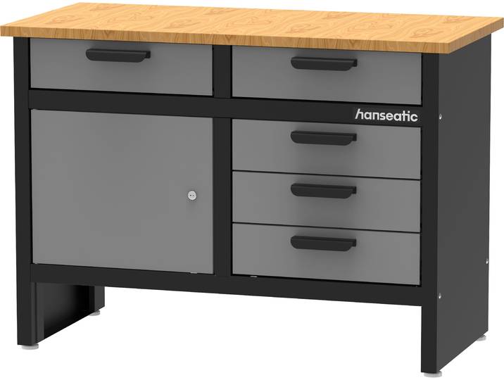 Werkbank PROFIWERK München , grau, B:110cm H:80,5cm L:110cm T:53cm, Bambus, Metall, Stahl, Werkbänke, Werkbank, Breite 110 cm, abschließbar, robuste Arbeitsplatte aus Bambus