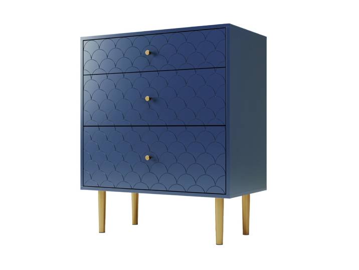 Commode en bois avec 3 tiroirs bleu marine 75x40x89 cm