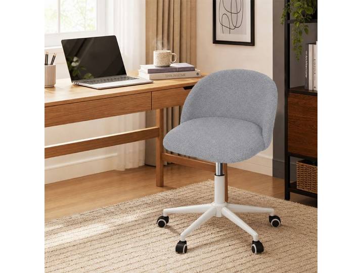 Chaise À Dossier Incurvé En Tissu Bouclette-Sur Roulettes-Chaise De Bureau-OHMG-Avec Dossier-55*55*81cm-Gris