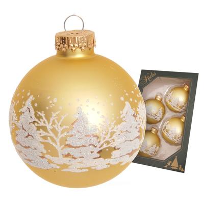 Weihnachtsbaumkugel KREBS GLAS LAUSCHA "Weihnachtskugel Winterwald gold 7cm", goldfarbig, B:7cm H:7cm T:7cm Ø:7cm, Glas, Weihnachtsbaumkugeln, Dekoriert mit Liebe zum Detail