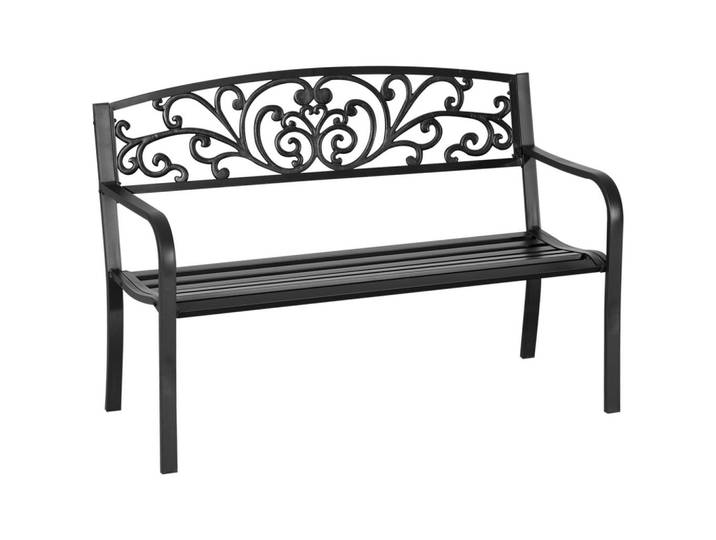 ComfortXL Gartenbank De-17801 2-Sitzer mit eleganten Rundungen Schwarz, Metall, 127x87x60 cm, Gartenmöbel, Gartenbänke