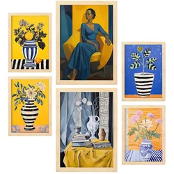POSTER Set Mit 6 Vase Lady In Vielseitiger A3 & A4 Rahmen Aus Hellem Holz