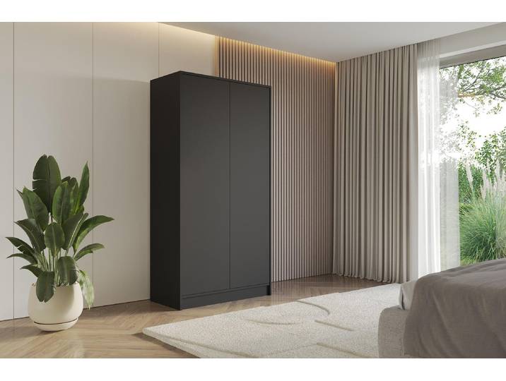 ALTDECOR Kleiderschrank GELE - 100x200x51 Schwarz Schrank Garderobenschrank Mehrzweckschrank mit modernen glatte Fronten