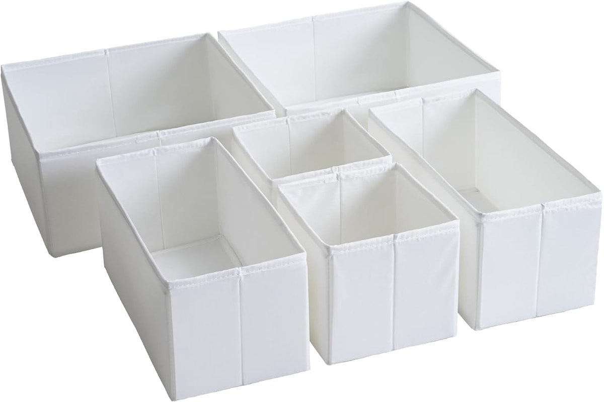 Set van 6 Duurzame en Wasbare Ladeorganisers met Steunplanken, Wit