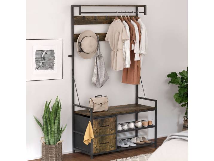 HOMCOM Portemanteau Banc avec Rangement Marron Rustique 100x40x180cm