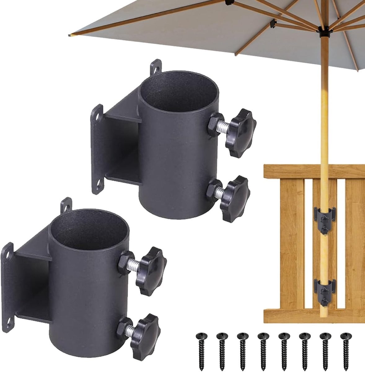 Paraplustandaard Set - Verstelbare Metalen Parasolhouder Klem voor Buiten - Zwart - Diameter: 33-51 mm