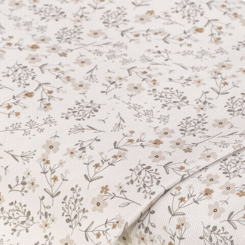 Baumwollstoff Gräser & Blümchen "Pia", beige/weiß/grau