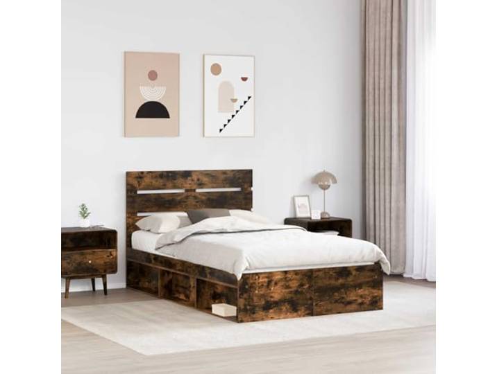 KTHLBRH Bettgestell Eiche Rauchgrau 120 x 190 cm Massives Kiefernholz, minimalistisches Design, klare Linien, einfache Montage